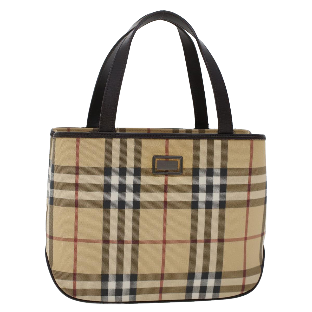 Burberry Nova Check Hand Bag Pvc Leather Beige Auth Yk7580